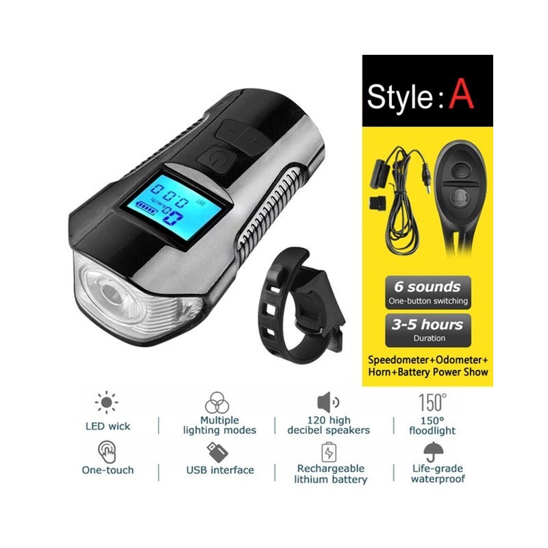4 Mode USB Bicycle Light Lamp & Bike Computer 6 Mode Horn Flashlight Cycle Bike Speedometer Led Front Lights Cycling Headlight