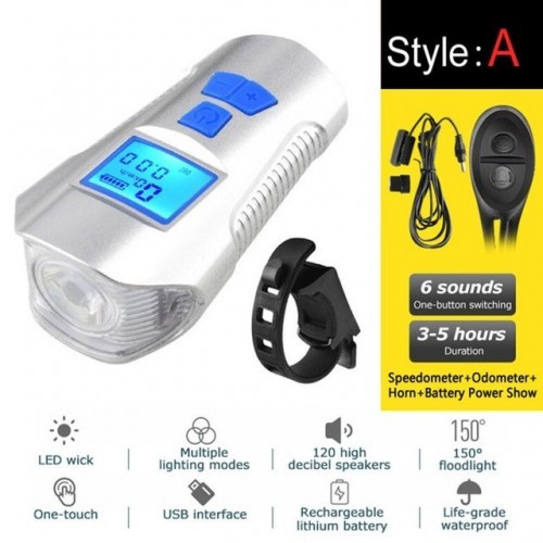4 Mode USB Bicycle Light Lamp & Bike Computer 6 Mode Horn Flashlight Cycle Bike Speedometer Led Front Lights Cycling Headlight