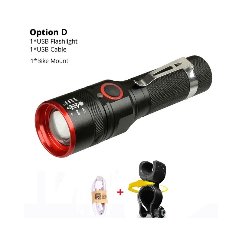 Bike Light Ultra-Bright 8000 Lumens Zoom T6 Bicycle Front LED Flashlight Lamp USB Rechargeable Cycling Light By 18650 Battery