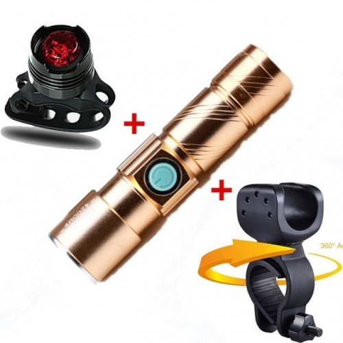 3 in1 8000 Lumen Bike Bicycle Light Set USB rechargeable LED Waterproof Super Bright Zoom Headlight Rear light MTB Bike Light