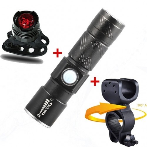 3 in1 8000 Lumen Bike Bicycle Light Set USB rechargeable LED Waterproof Super Bright Zoom Headlight Rear light MTB Bike Light