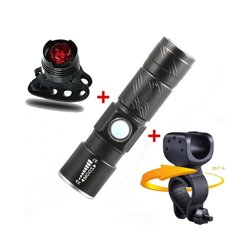3 in1 8000 Lumen Bike Bicycle Light Set USB rechargeable LED Waterproof Super Bright Zoom Headlight Rear light MTB Bike Light