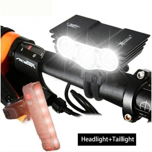 Waterproof Bike Light 3xT6 LED Front Bicycle Headlight 4 Modes Safety Night Cycling Lamp+Rechargeable Battery Pack+Charger