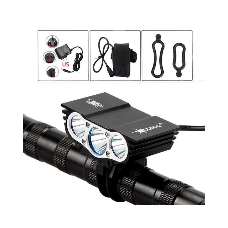 Waterproof Bike Light 3xT6 LED Front Bicycle Headlight 4 Modes Safety Night Cycling Lamp+Rechargeable Battery Pack+Charger