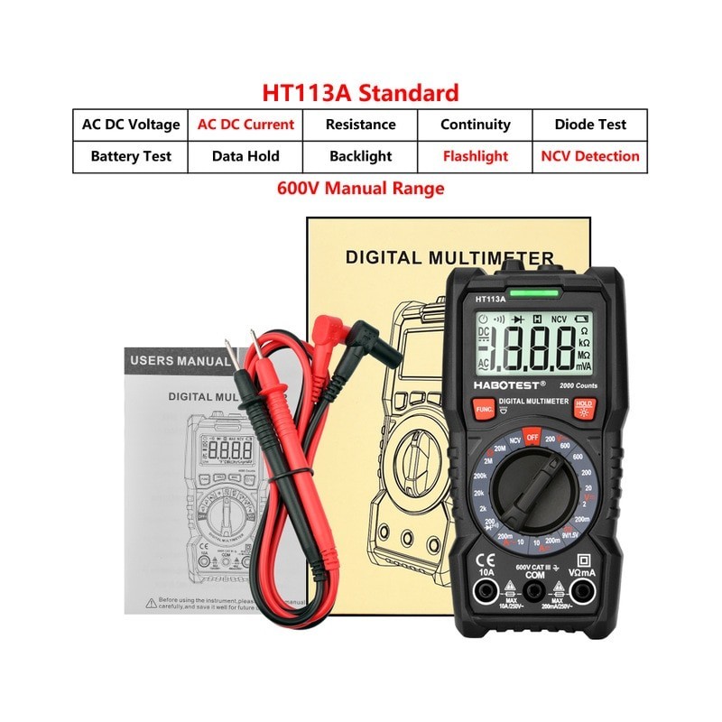Professional Digital Multimeter Smart Auto Range 600V Mini Voltmeter Battery Tester True RMS Capacitance Amp NCV Detector