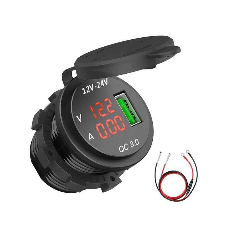 New QC 3.0 USB Charger Socket Power Outlet Digital Voltmeter Ammeter Monitoring for Car Boat Marine Rv Motorcycle292507