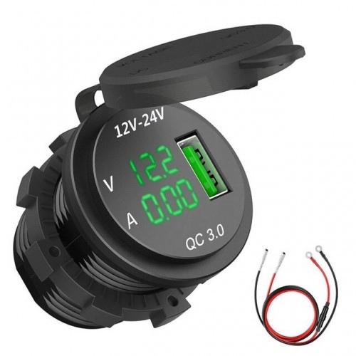New QC 3.0 USB Charger Socket Power Outlet Digital Voltmeter Ammeter Monitoring for Car Boat Marine Rv Motorcycle292507