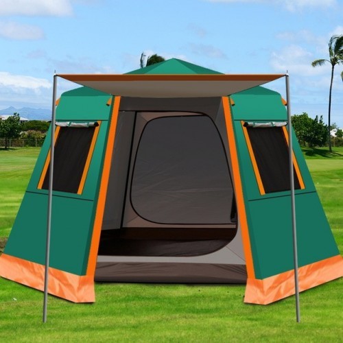 UV Hexagonal Aluminum Pole Automatic Outdoor Camping Wild Big Tent Family Travel 4-6Persons Awning Garden Pergola