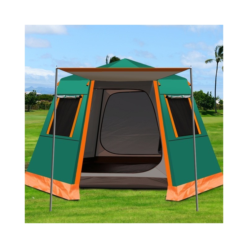 UV Hexagonal Aluminum Pole Automatic Outdoor Camping Wild Big Tent Family Travel 4-6Persons Awning Garden Pergola