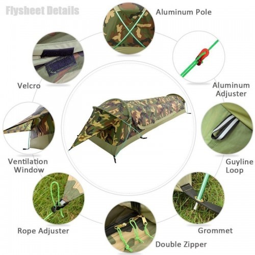 GeerTop BivyII Bivvy Tent Ultralight One Person 3 Season Camping Tents with Mosquito Net Waterproof Easy Set Up for Hike Tourist