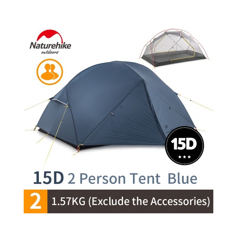 NatureHike Mongar Camping Tent 2 Persons Ultralight 20D Nylon Aluminum Alloy Pole Double Layer Outdoor Hiking Tent NH17T007-M