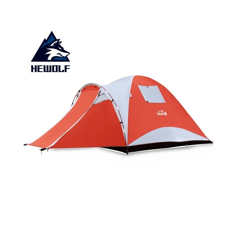 Hewolf Outdoor Camping 3~4 Person Tent Waterproof Double Layer Aluminum Rod Rainproof Large Family Tourist Tents for Hiking